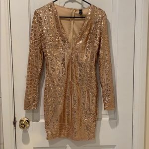 Rose Gold Sequin long sleeve dress. Size S